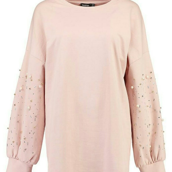 Grey sweatshirt dress pearls embellished bell - Picture 3 of 7